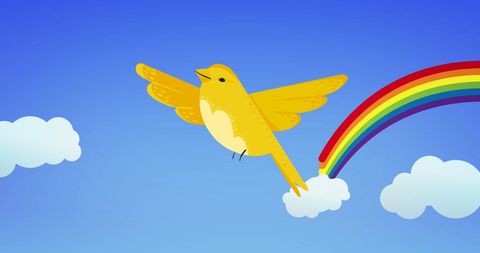 Colorful Cartoon Bird Flying Over Rainbow Sky - Download Free Stock Images Pikwizard.com