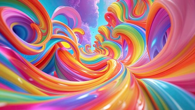 Colorful swirling abstract with glossy rainbow ribbons