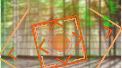 Abstract Digital Data Processing with Orange Geometric Shapes