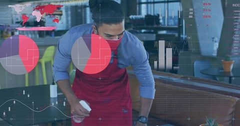 Hygienic café server with mask sanitizing table with data visualization