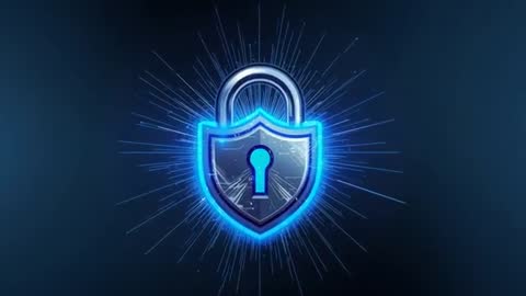 Pulsing Neon Padlock Shield Animation Showing Cybersecurity Protection and Data Locking