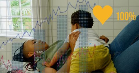 Mother and Son Bonding Amidst Digital Data Visualization