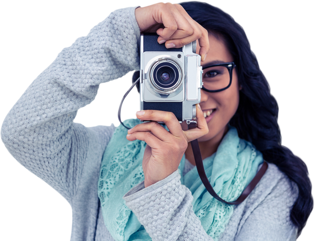 Asian Woman Taking Picture with Digital Camera Transparent Background - Download Free Stock Videos Pikwizard.com