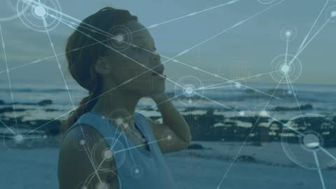 Digital Network Connections and African American Woman Running