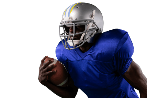African american football player on transparent background in action pose