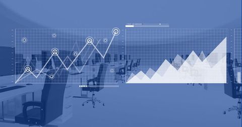 Digital analytics dashboard in tech office environment