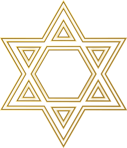 Transparent golden hexagram emblem with hexagon and triangles
