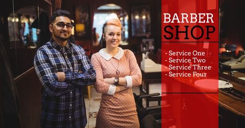 Confident barber shop professionals ready to serve clients