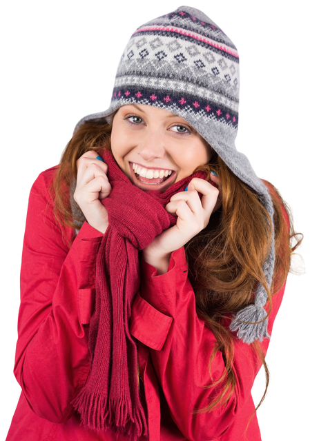 Smiling Redhead in Winter Clothing with Transparent Background - Download Free Stock Videos Pikwizard.com