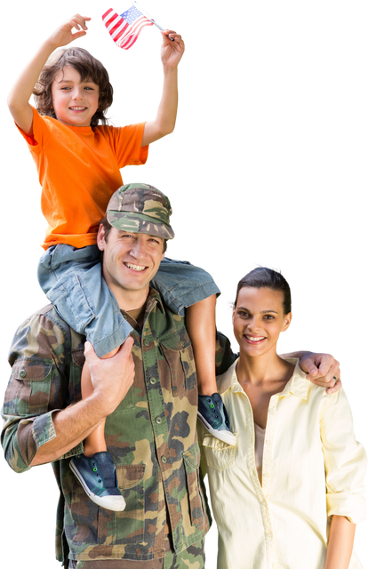 Happy Male Soldier with Family on Transparent Background Celebrating Patriotism - Download Free Stock Videos Pikwizard.com