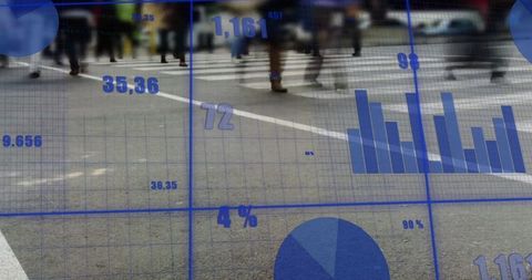 Business Analytics and Global Finance Overlay on Cityscape