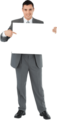 smiling businessman holding transparent sign for message display - Download Free Stock Videos Pikwizard.com