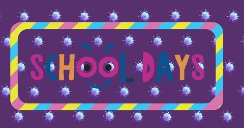Colorful School Days Illustration with Vibrant COVID-19 Icons