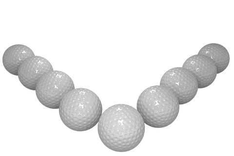 Row of white golf balls on transparent background