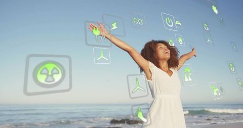 Woman embracing renewable energy outdoors