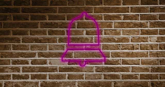 Pink Neon Bell Icon on Brick Wall Background - Download Free Stock Images Pikwizard.com