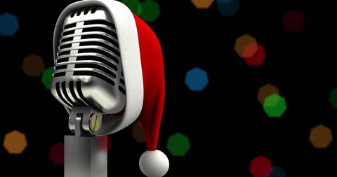 Vintage Microphone with Santa Hat and Festive Christmas Lights - Download Free Stock Images Pikwizard.com
