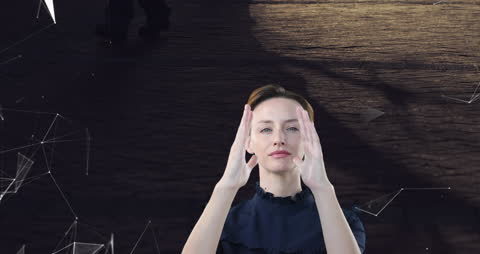 Woman Posing in Futuristic Virtual Reality Interface