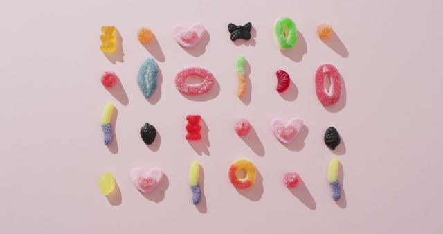 Colorful Assorted Gummy Candies on Pastel Pink Background - Download Free Stock Images Pikwizard.com