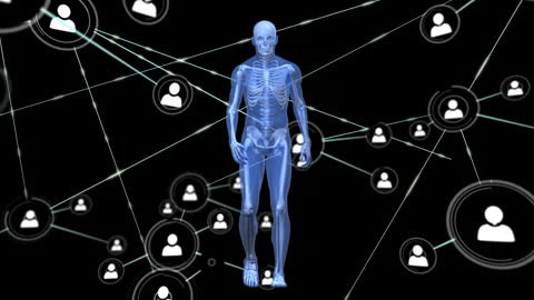 Digital Network with Human Skeleton and Data Nodes