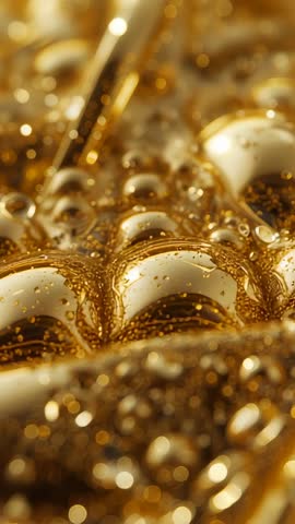Macro Vertical Video Showing Gold Bubbles, Reflective Domes and Probe Nudging Droplets