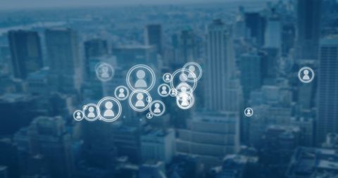 social media concept with digital profile icons on cityscape - Download Free Stock Images Pikwizard.com