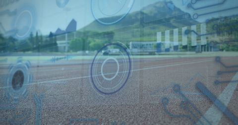 Digital Technology Overlay on Athletics Running Track Outdoors