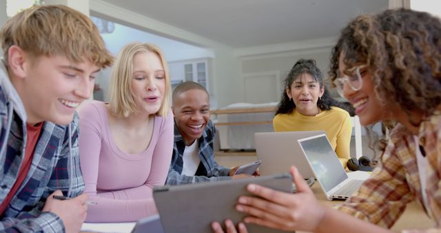 Diverse Group of Friends Studying Together with Laptops - Download Free Stock Images Pikwizard.com