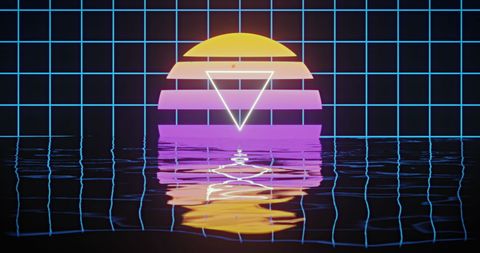 Retro Futuristic Landscape Reflected on Water