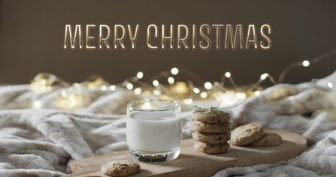 Christmas Cookies and Milk with Festive Lights
