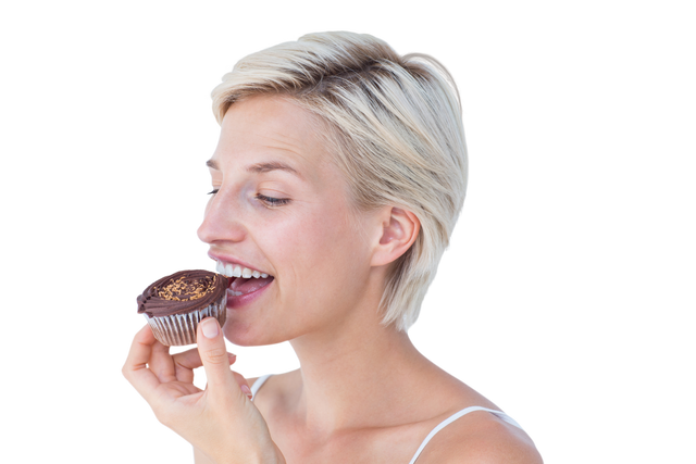 Attractive Woman Eating Chocolate Muffin on Transparent Background - Download Free Stock Videos Pikwizard.com