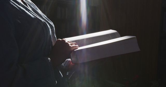 Person Reading in Sunbeam with Book in Lap - Download Free Stock Images Pikwizard.com