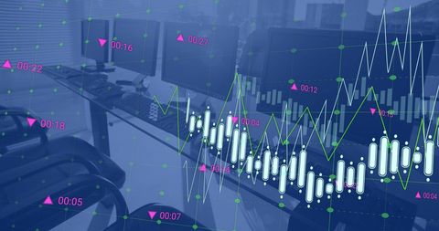 Digital Financial Data over Workplace Monitors Concept