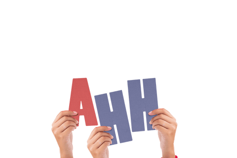 Transparent background hands holding colorful ahh letters