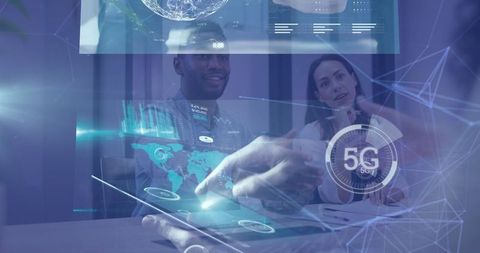 Futuristic collaboration with 5g and data interface