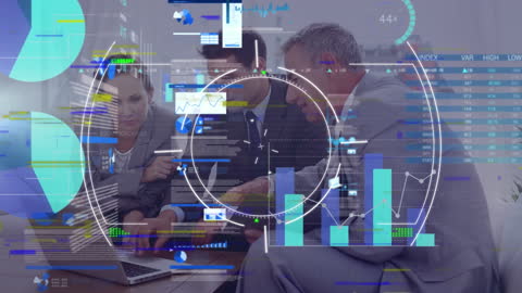 Business Team Analyzing Financial Data with Holographic Interface