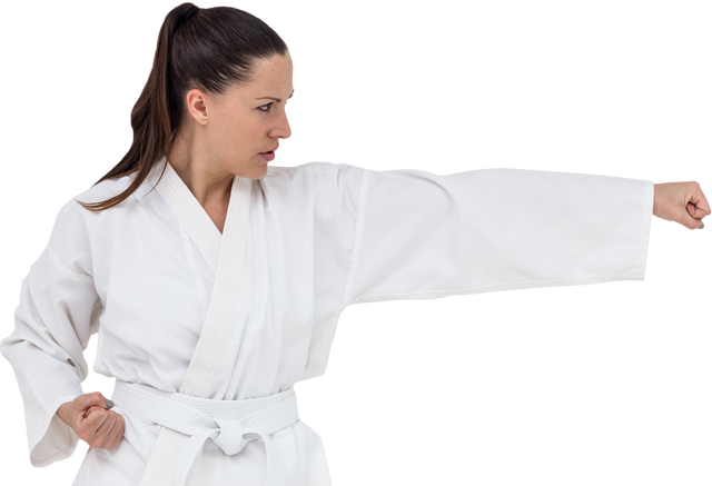 Female Fighter in Traditional Karate Uniform Performing a Punch, Transparent Background - Download Free Stock Videos Pikwizard.com