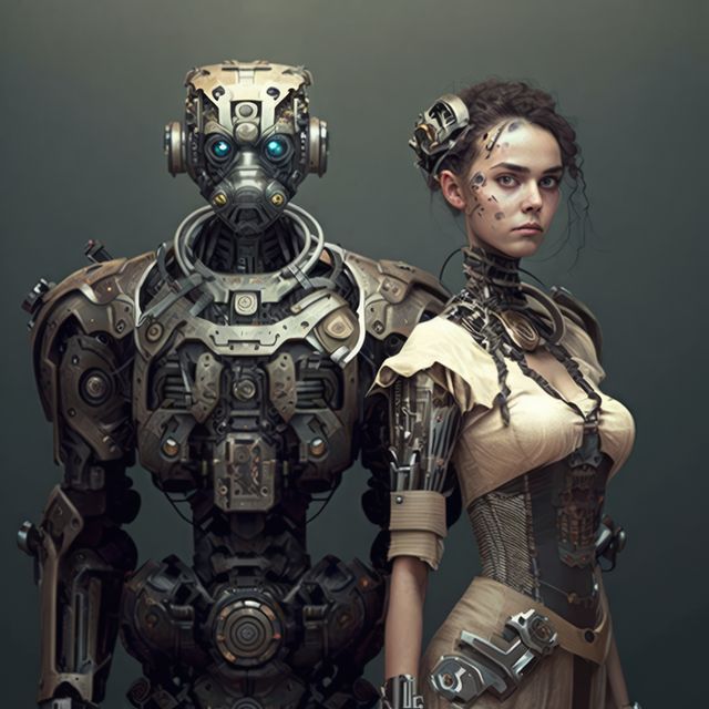 Caucasian human robot woman with with robot parts and robot, created using generative ai technology - Download Free Stock Photos Pikwizard.com