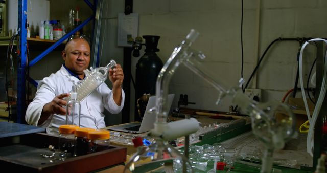 Scientist Working in Laboratory Handling Glass Apparatus - Download Free Stock Images Pikwizard.com