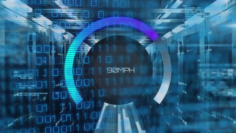 Digital Data Overlay in Modern Server Room for Technology Concept