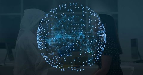 Innovative IT Professionals Analyzing Digital Globe Projection