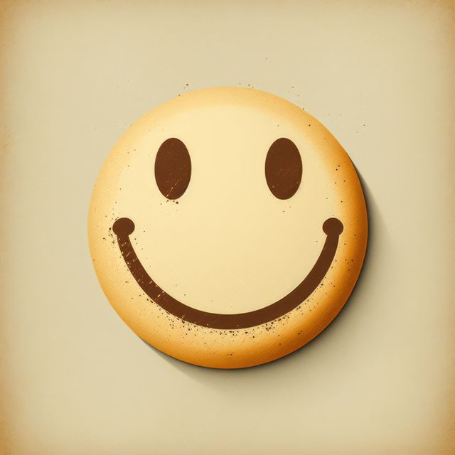 Retro yellow smiley icon on beige background, created using generative ai technology. Social media and communication concept digitally generated image.