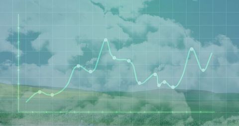 Green Growth Chart Against Cloudy Meadow Background