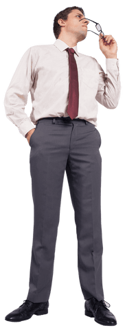 Thinking Businessman Pondering Ideas on Transparent Background