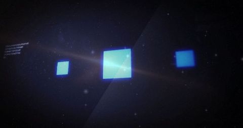 Pulsing glowing blue square in futuristic space