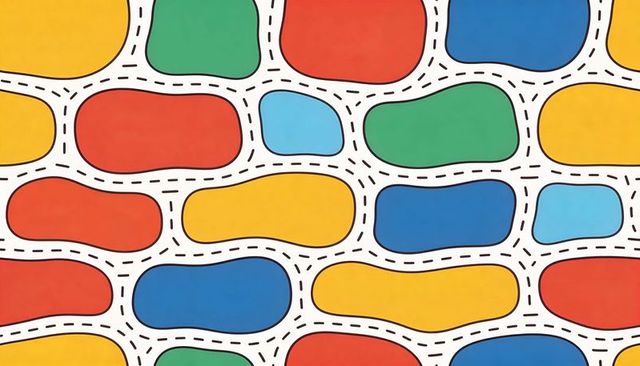 Vibrant organic blob pattern featuring dashed outlines for playful backgrounds, branding