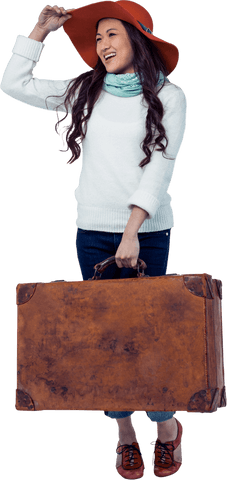 smiling asian woman traveling with vintage luggage transparent - Download Free Stock Videos Pikwizard.com