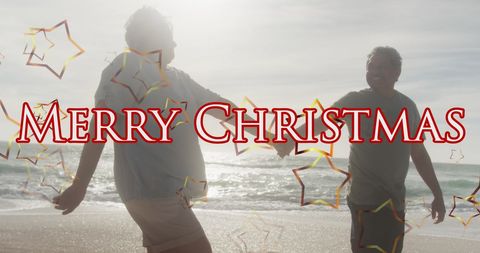 Senior Biracial Couple Celebrating Christmas on Beach