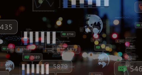 Digital Networking Icons Overlay on Night Urban Backdrop - Download Free Stock Images Pikwizard.com