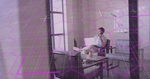 Remote professional balancing work and communication from cozy home